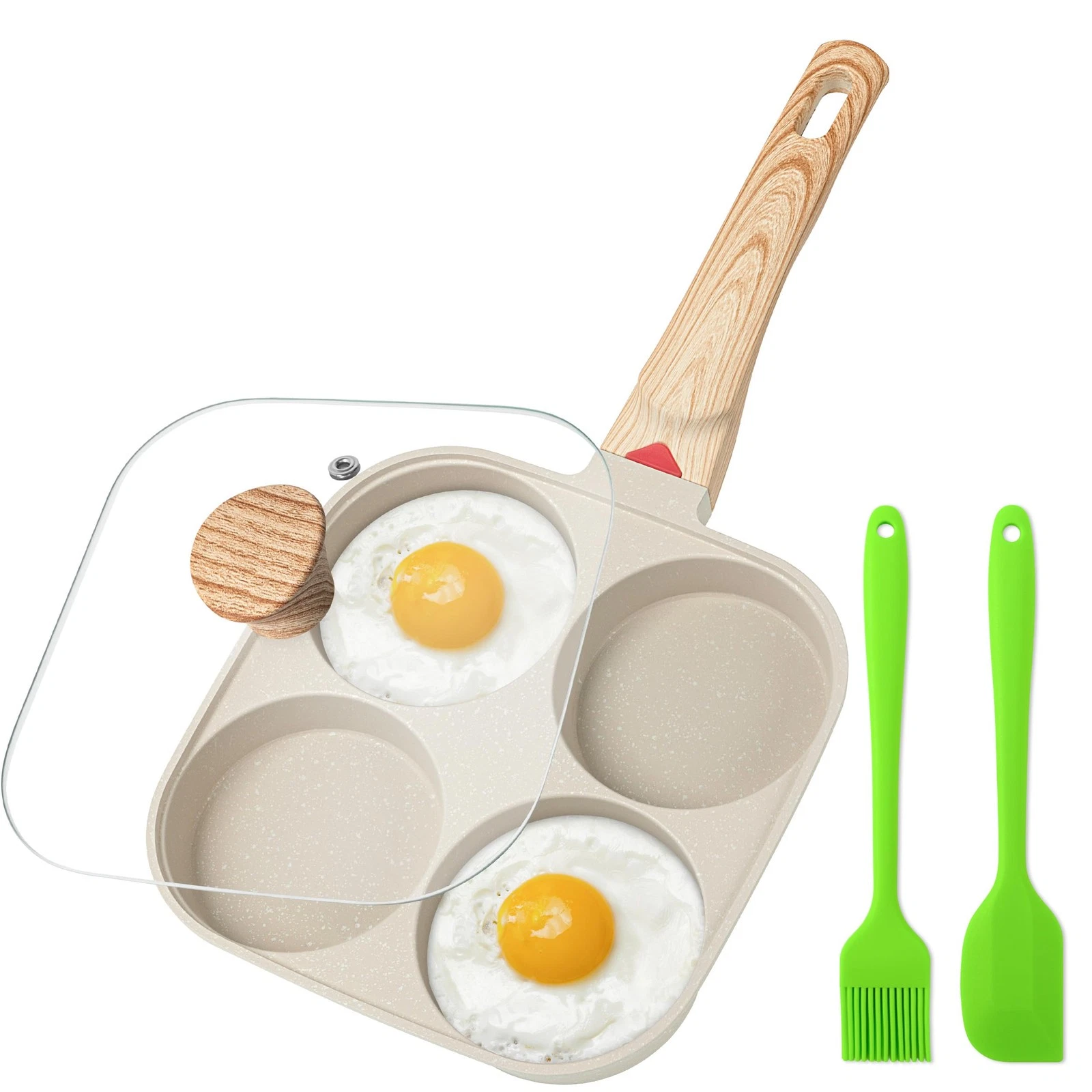 Egg Pan, 4-Cup Egg Frying Pan with Lid, Nonstick Aluminium Alloy Egg Cooker f...