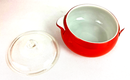 Utensili da cucina vintage Hall's qualità superiore 7" manico rosso crock e coperchio trasparente - Foto 4 di 6