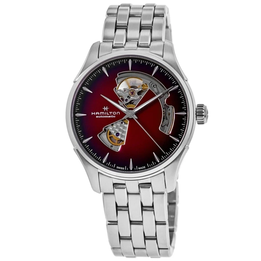 Nuevo Reloj Hombre Hamilton Jazzmaster Corazón Abierto Automático Borgoña H32675170