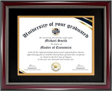 Diploma Frame 8.5 x 11 with Black over Gold Mat or Display 11x14 Diploma Frame