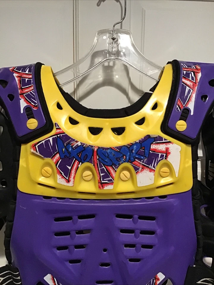 Protector de pecho vintage AXO Sport serie " 7" motocross púrpura amarillo Italia Foto 4 de 4