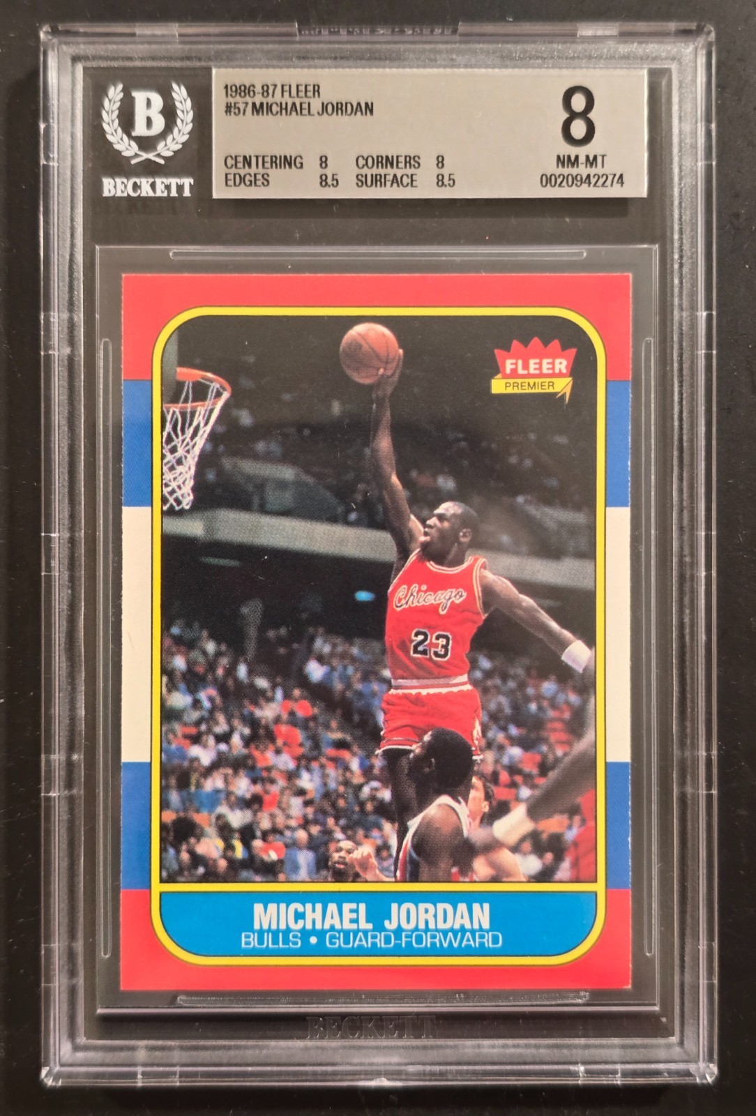 🔥 1986 FLEER MICHAEL JORDAN #57 ROOKIE RC BECKETT BGS 8 w/ (2) BGS 8.5 🔥 view 1