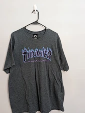 A9 Thrasher Skateboard Magazine T-Shirt Heather Gray With Flame Logo - XL