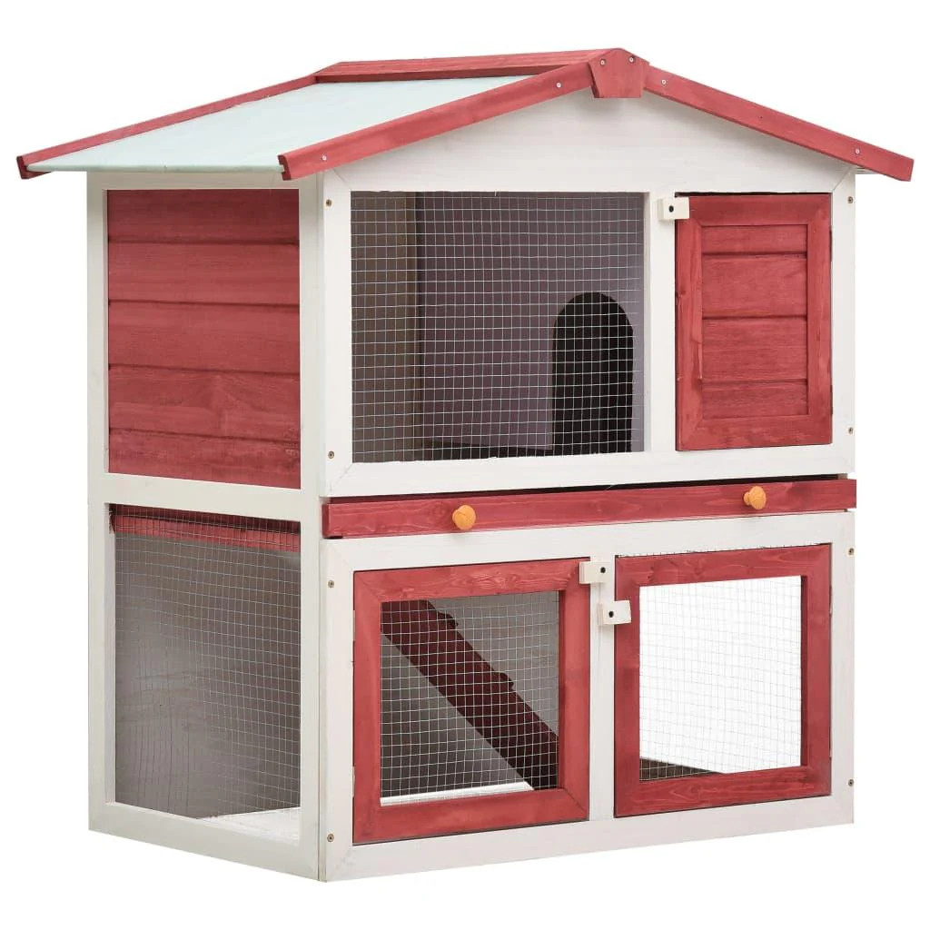 Clapier d'extérieur en bois 3 portes pour lapins protection météo idéale 94 cm