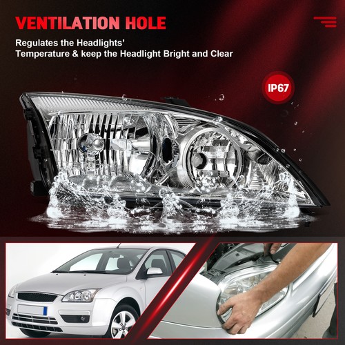 Headlights Assembly For 2005 2006 2007 Ford Focus Chrome Housing Left+Right Pair - Picture 5 of 7