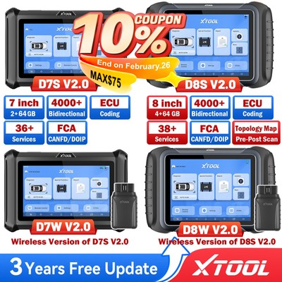 XTOOL Bidirectional Scan Tool D7S D7W D8S D8W E.CU Coding Full System 2026 V2.0