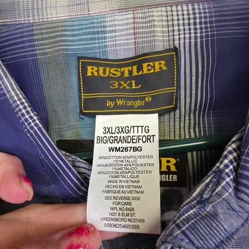 Rustler Wrangler Shirt Mens 3XL Green Purple Pearl Snap Plaid Western Cowboy NEW - Picture 2 of 12