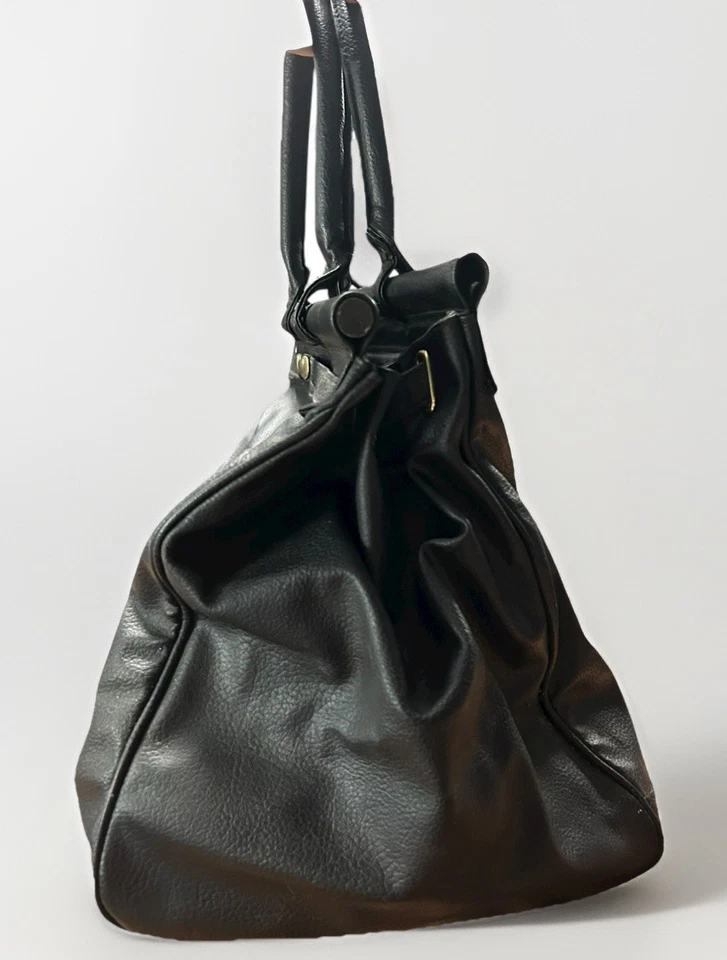 Giorgio Beverly Hills Black Leather Doctor Style Tote Travel Bag Crest Logo - Image 4 of 4