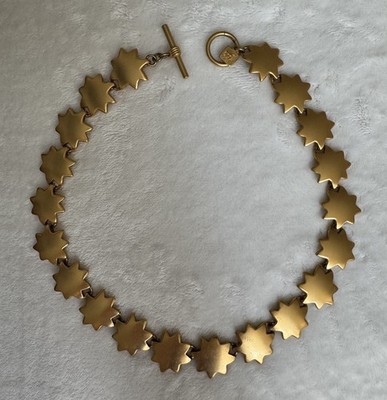 Vintage Anne Klein Matte Gold Star Link Choker Necklace Toggle Celestial 80s 90s
