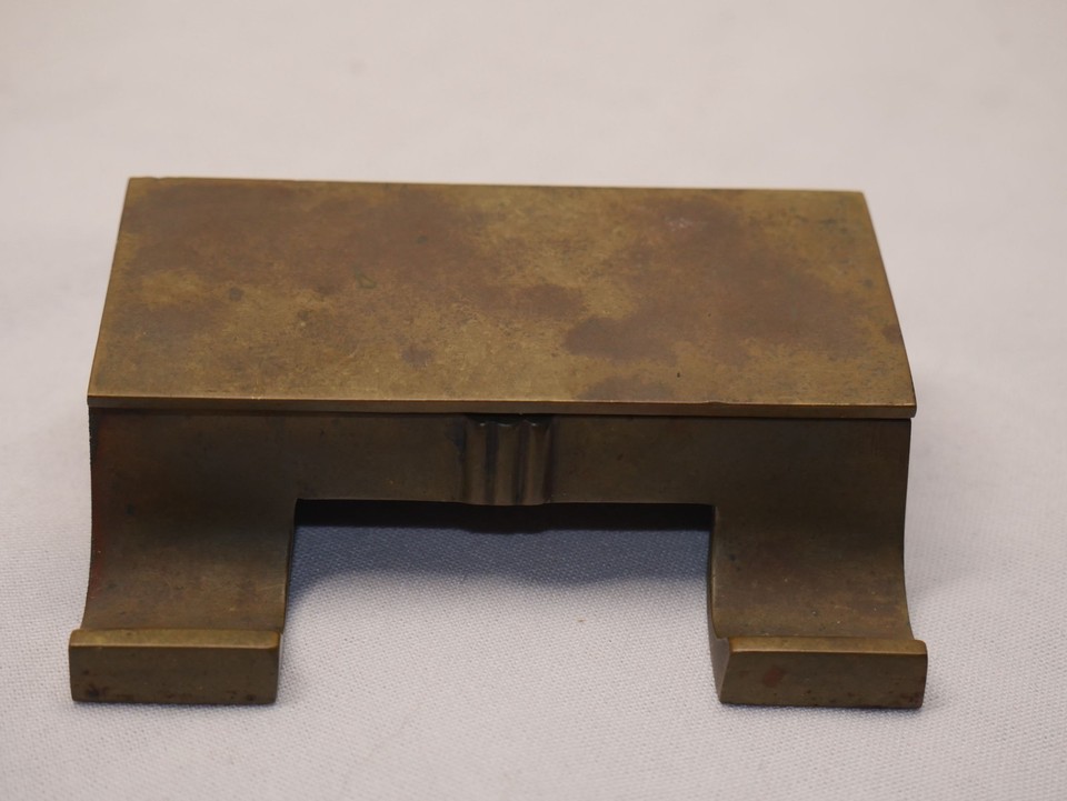 Antique Brass Bronze Desk Stamp Box Pen Holder Marshall Fields made in Austria