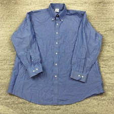 VTG Brooks Brothers Oxford Button Shirt 17 - 2/3 Blue White Hickory OCBD Men 90s