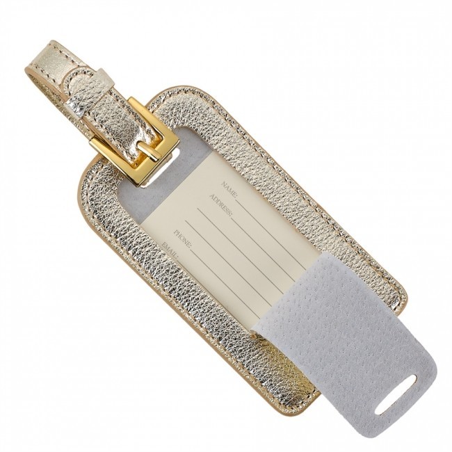 Leather Luggage Tag Gold Buckle Attachment with ID Card YELLOW