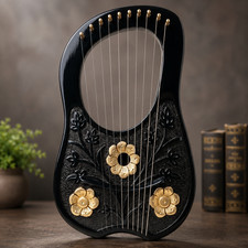 Black Flower lyre 10 String Rosewood Musical Lyre Harp with free String, Key Bag