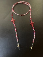 glasses chain red and clear glass beads with red crosses and silver accents