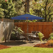 10FT Patio Wooden Market Table Umbrella Pulley w/8 Bamboo Ribs Sunshade Canopy