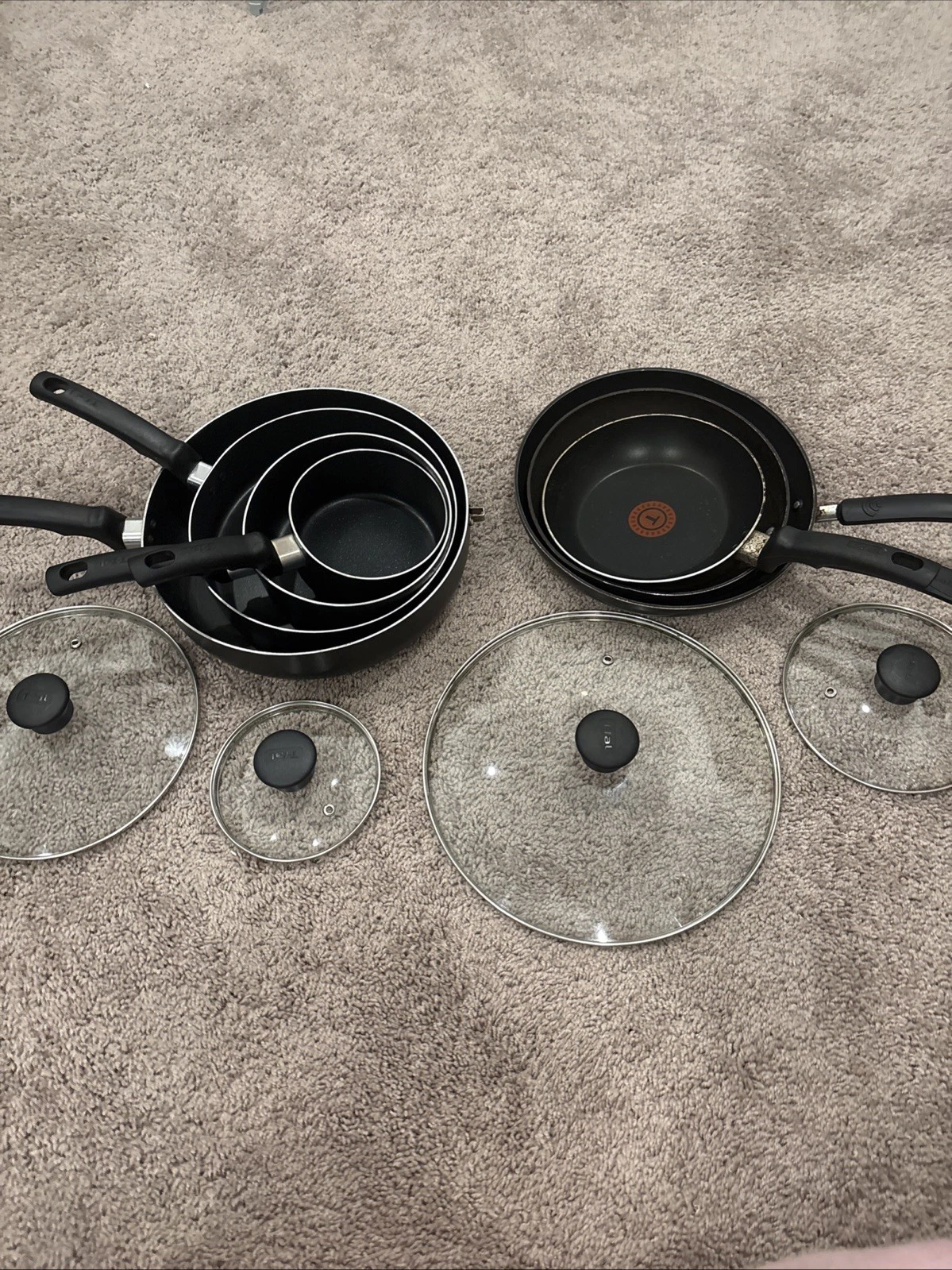 T-fal 7-Piece Cooking Set Pots with Lids, Pans Stainless Steel Cookware Black