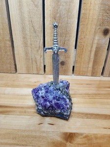 Excalibur Sword Medieval times on Amethyst crystal base miniature 2015