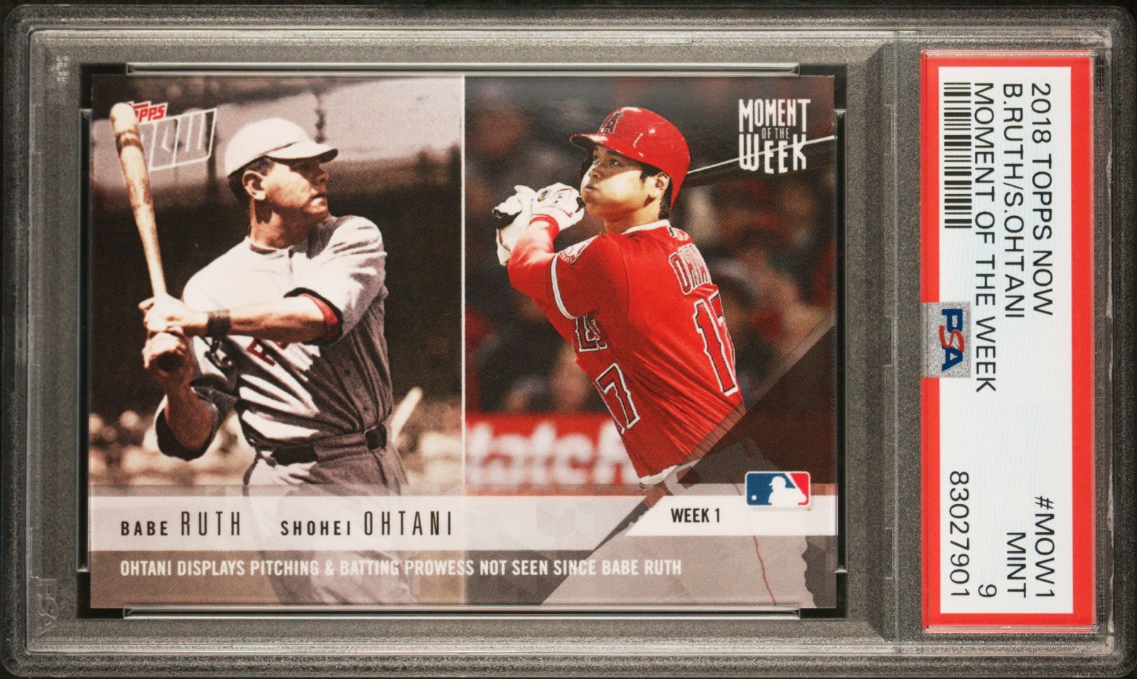 2018 Topps Now Moment of the Week Shohei Ohtani, Babe Ruth RC #MOW-1 PSA9 Angels