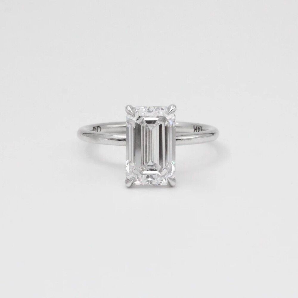 Solid 950 Platinum Emerald Cut Diamond Wedding Ba… - image 3