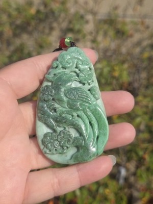  Vibrant ''Bird & Blossom'' Jadeite Pendant | A Charm for Joy & Good Fortune