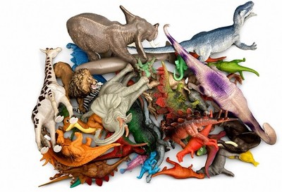 Lot of 50 Assorted Plastic Dinosaur & Animal Figures Toys Mixed Brands Bulk Lot
