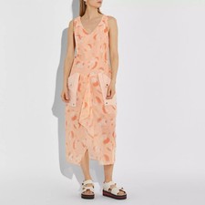 Coach 1941 Apple Print Long Dress With Snap Pockets Peach Pink Midi Maxi Midaxi