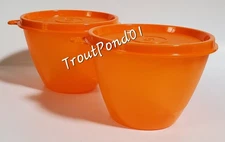 TUPPERWARE Refrigerator Bowls 14 oz Orange Leftovers Nesting Stacking Set 2