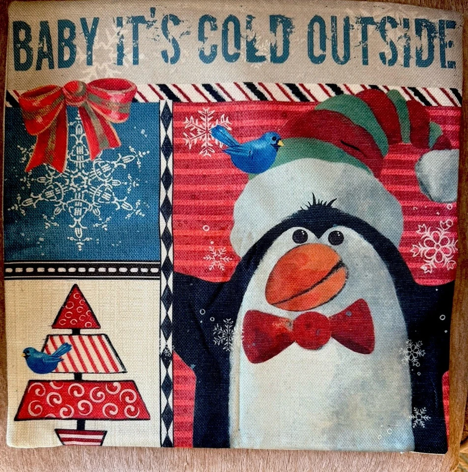 Christmas Pillow Covers (2) 18x18 Penquin Bear Throw Decorative Covers - Image 2 of 4