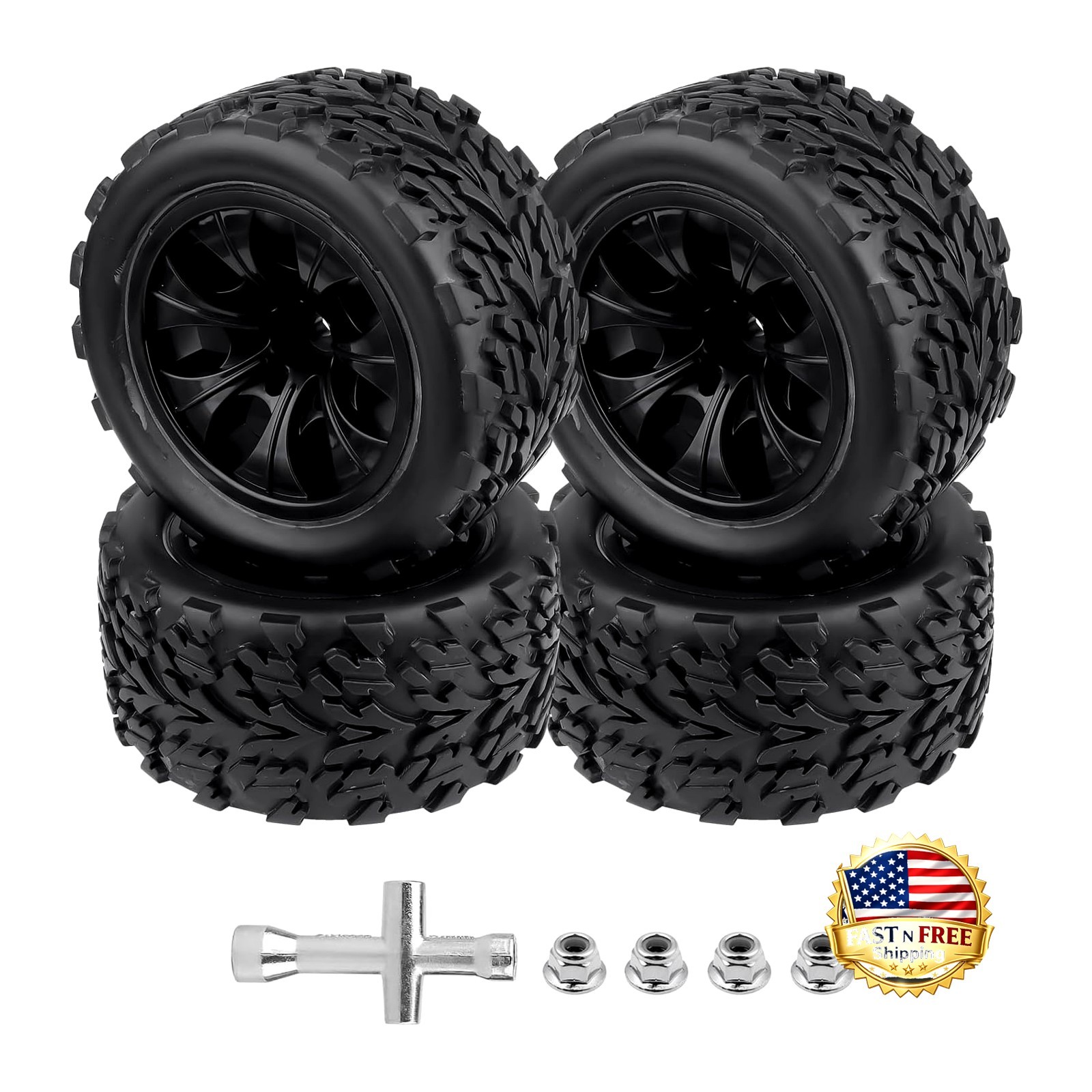 12Mm Hex 1/10 RC Truck Wheels and Tires for Traxxas Rustler 