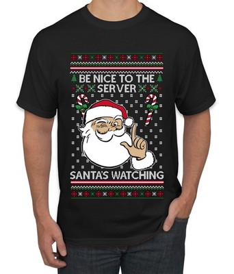 Be Nice To The Server Santa's Watching Ugly Christmas Men's T-Shirt