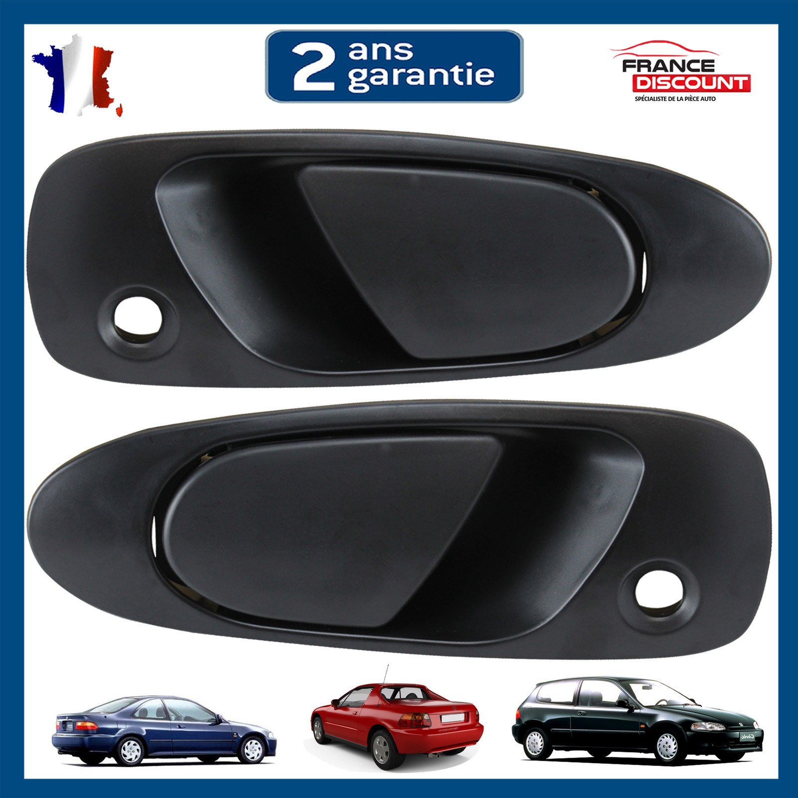 Poignées gauche et droite pour Honda Civic modèles HO1311101 et HO1310101 en ABS noir