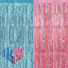 4 Pack 3.2x8.2 ft Pink Blue Foil Fringe Curtain for Gender Reveal Backdrop