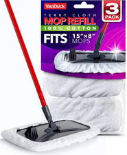 Vanduck 100 Cotton Terry Mop Pads 15X8 Inches, 3-Pack Mop Not Included Reus