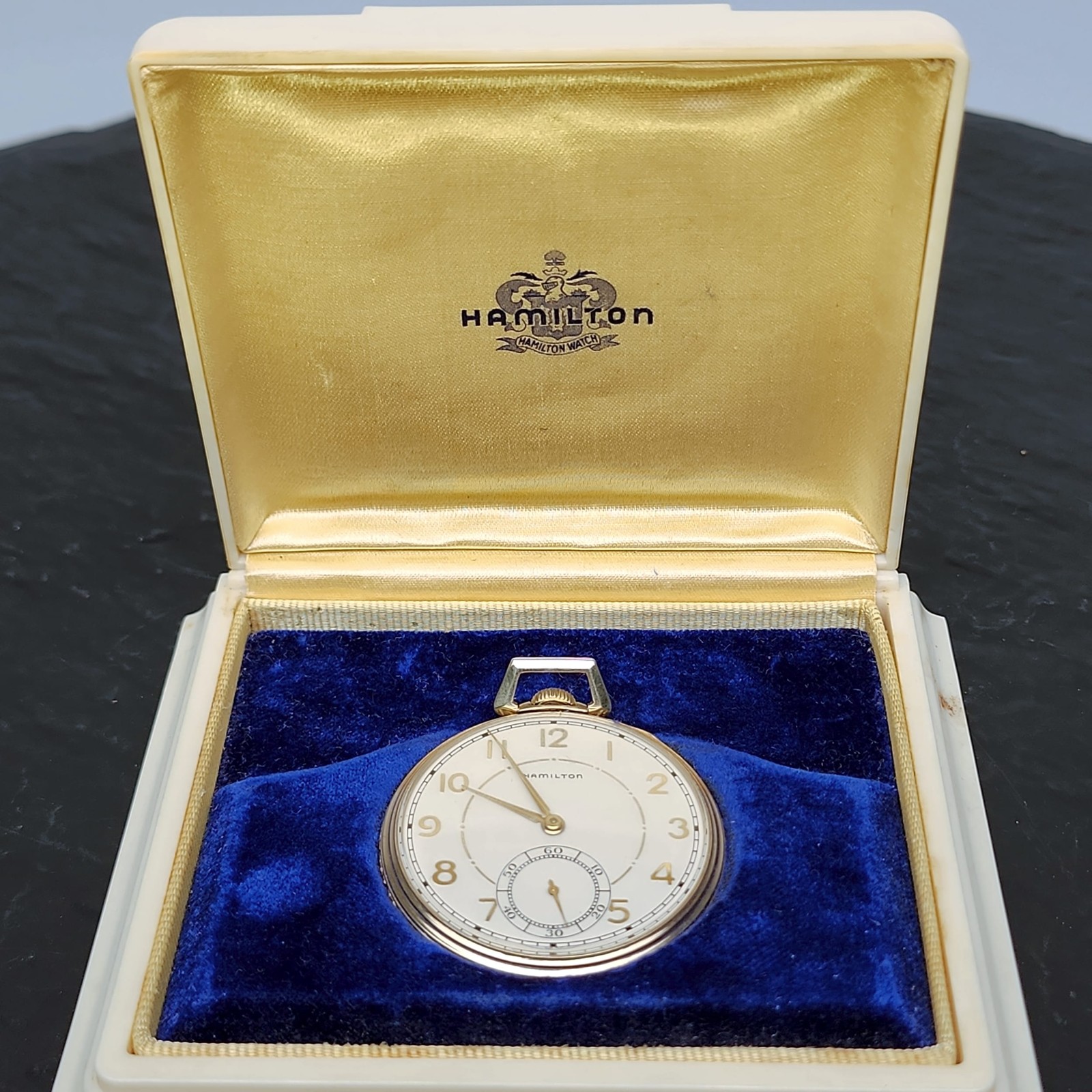 Hamilton 917 Pocket Watch 17J 14K GF Vintage Keystone Runs w/Original Box ✅