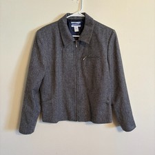 VTG Pendleton Knockabouts Jacket Womens 14 Blue Herringbone Wool Zip Front USA
