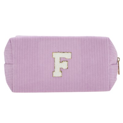 1 Pc Corduroy Rectangular Letter F Makeup Bag Pink Purple