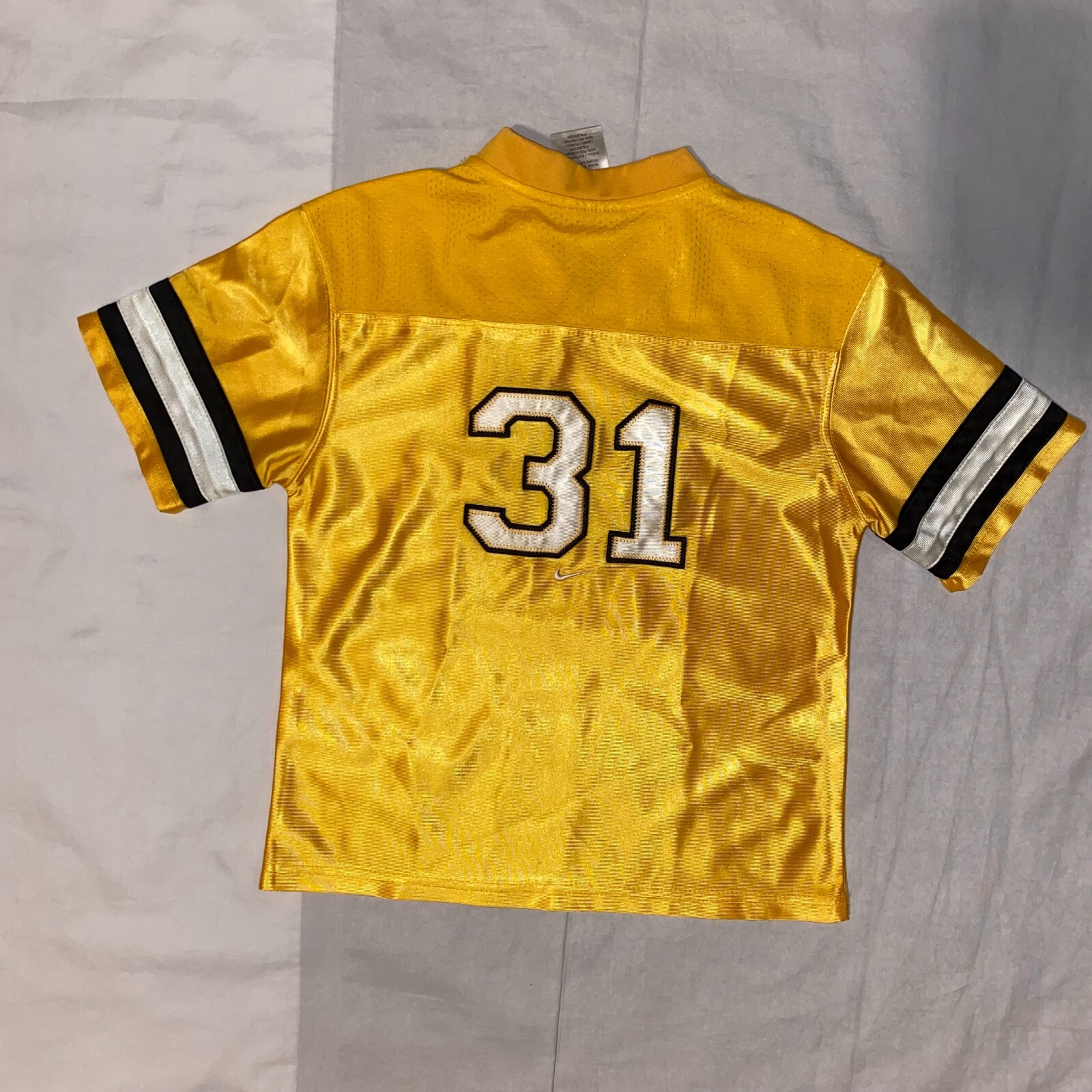 Nike Y2K Satin Yellow Stitched Football Jersey 31 Tshirt Youth Size
