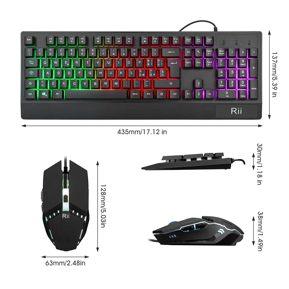 Gaming RK400+ italienisches Layout - Set aus Tastatur und Maus LED-Hintergrun... - Bild 3 von 4