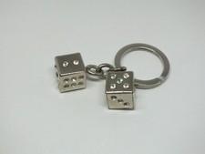 Beautiful Key Chain Silver Tone Dice Clear Rhinestones 3" Long Heavier