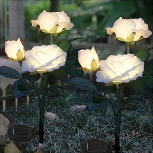 Solar Flower Roses Garden Lights 2 Set with Color Changing Light