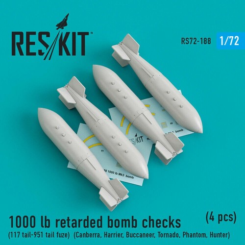 Reskit RS72-0188 Bomb checks (4 pcs) 1000 lb retarded model set, 1:72 detail kit - Picture 6 of 9