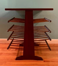 Vintage Record Holder Magazine Rack Spindle End Table Solid Pine Farmhouse MCM