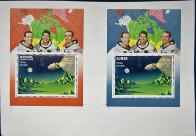 AJMAN 1968 Block 67 PROOFS PROBEN Apollo 7 Space flight Mond Moon Crew MNH