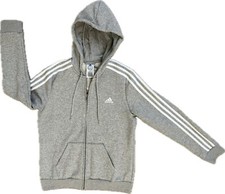 ADIDAS WOMEN'S LT GRAY ESSENTIALS FLEECE 3-STRIPES FULL ZIP HOODIE, GV6021