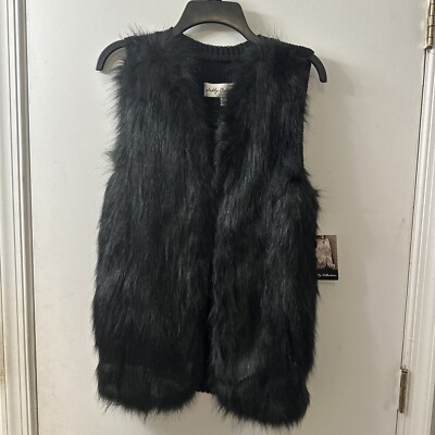 Sebby Collection Women’s Fashion Black Vest Faux Fur Size Medium (NWT) 