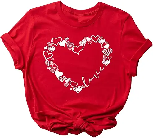 Womens Valentines Day Shirts Print Graphic Tees Cute Leopard Love Heart Shirts C-image