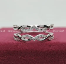 Moissanite Enhancer Guard Wedding Band Round Cut VVS1 1 CT Solid 14K White Gold