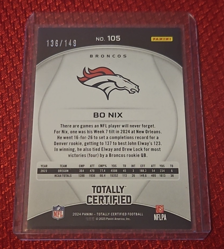 2024 Panini Totally Certified Rookie Bo Nix 105 Mirror Platinum Blue 136/149 - Bild 2 von 3
