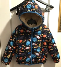 TUCKER + TATE Kid's Reversible Hooded Faux Fur Jacket In Navy Peacoat Space Sz 4