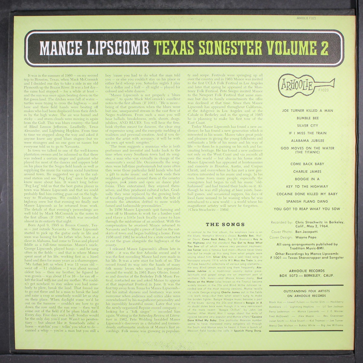 米LP Mance Lipscomb Texas Songster Volume 2 F1023 ARHOOLIE /00260 LP MANCE LIPSCOMB Texas Songster Volum F1023 ARHOOLIE US | eBay
